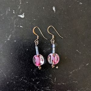 Vintage Pink Marble Beaded Y2K Fashion Earrings